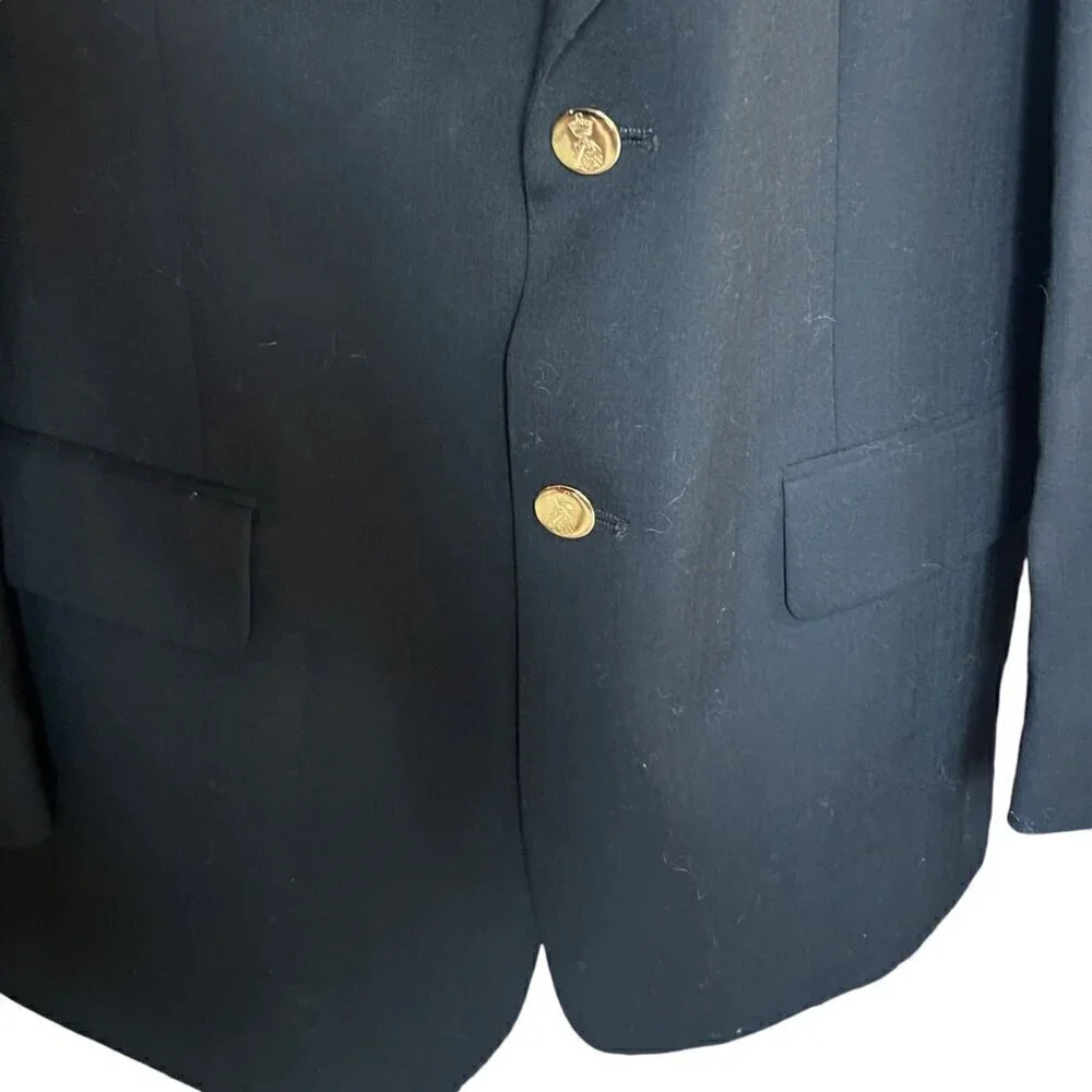 Bill Blass Black Harvard Sports Coat Blazer 100% Wool Gold Bttn Vintage NWT 38R